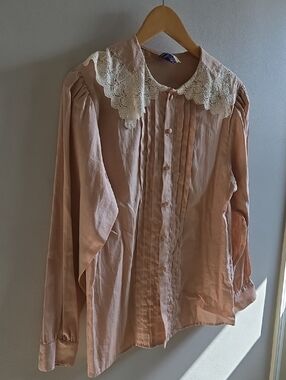 Vintage 80s J. G. Hook Button Down Tuxedo Style Dusty Rose Blouse